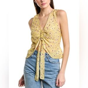 Women’s Favorite Daughter Yellow Floral Silk Crop Top Size Small Quiet Luxury